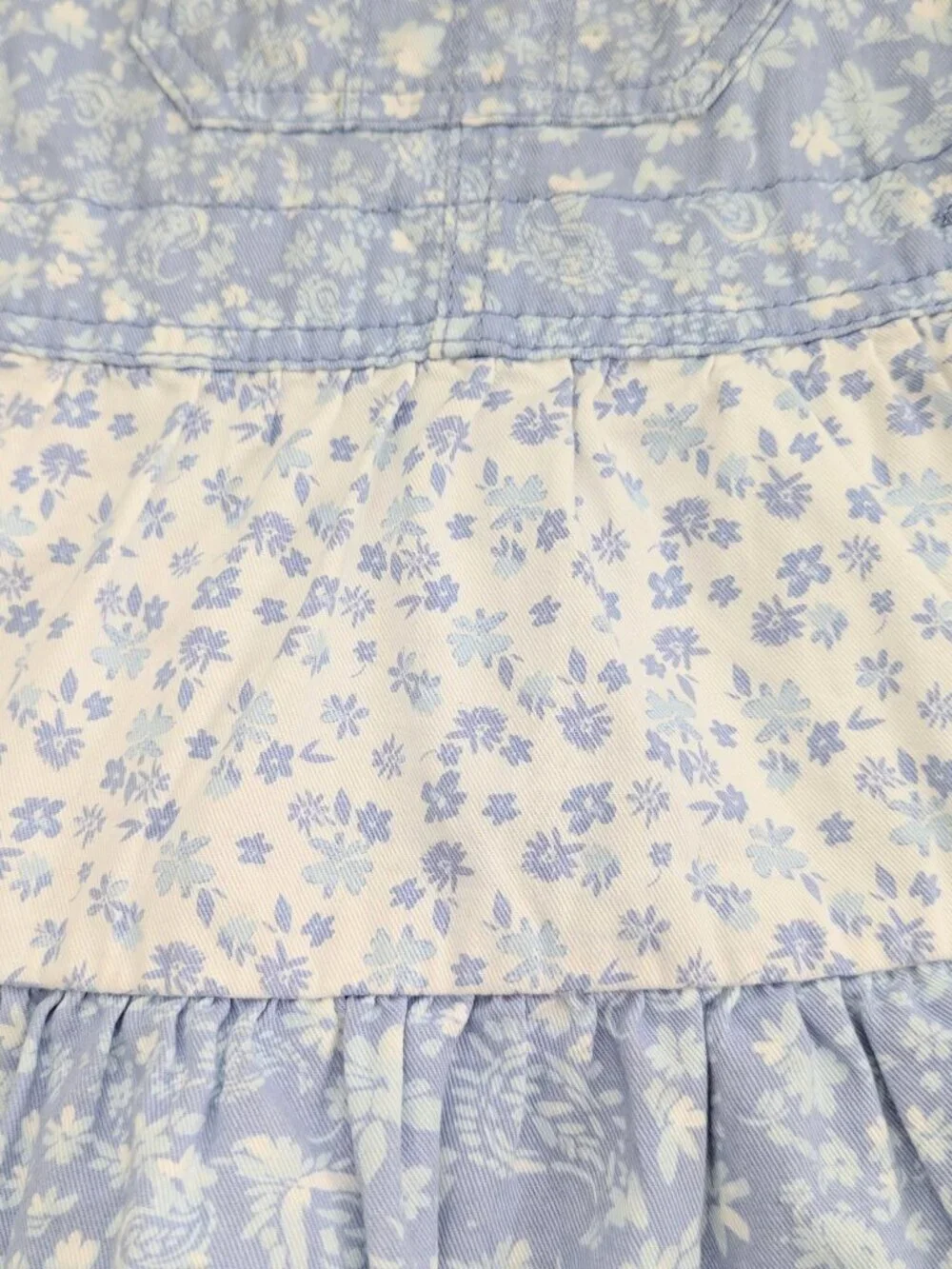 OshKosh B'gosh Girls (Size 3) Blue & White Floral Tiered Bib/Overall-Style Dress